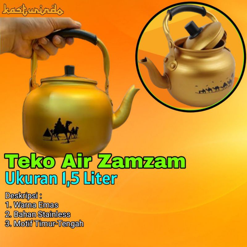 Tek Ceret Cerek Motif Arab Ukuran 1 Liter Warna Emas Gold Bahan Stainless