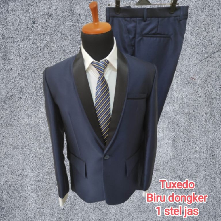 KODE Q7U6 1 stel jas TUXEDO Biru dongker semi woll kilap jas wedding jas nikah jas pernikahan jas ka