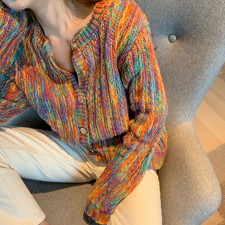 KODE V3M CARDIGAN PELANGI CARDIGAN RAINBOW KOREAN OUTFIT CARDIGAN KOREA BAHAN RAJUT PREMIUM