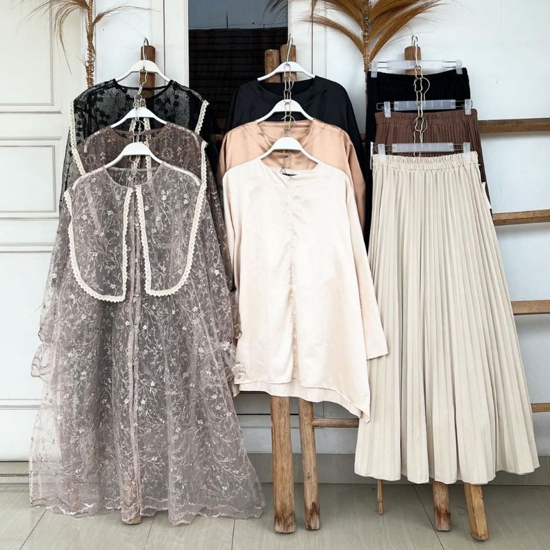 KODE X33B SAKHI LACE SET 3pcs TUNIC  inner  elegant skirt leaf series