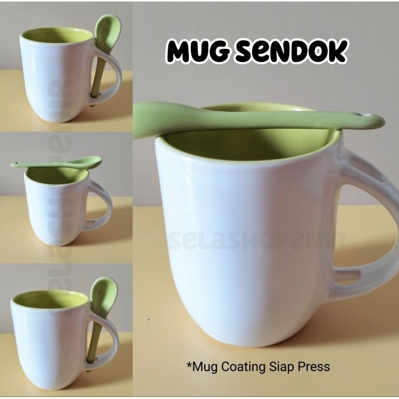 Mug Sendok Coating Warna/Mug Sendok/Mug Sublim/Siap Press