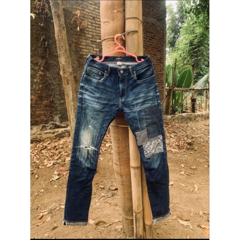 BESPOKE PROJECT ART SASHIKO PATCH NOT SAMURAI JEANS OLD BLUE WINGMAN SELVEDGE PMP SELVEDGE MISCHIEF 