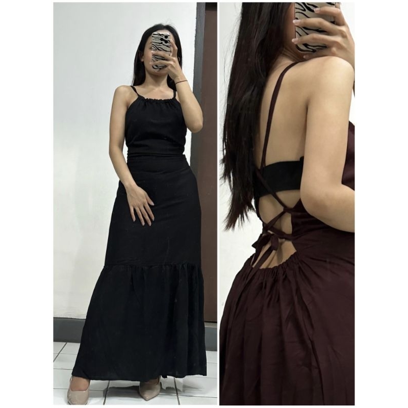 DRESS GIA POLOS TALI SILANG BELAKANG DRES PANTAI BAJU SANTAI