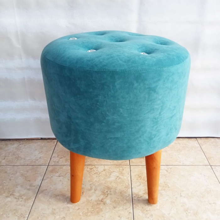 Sofa Bulat Kursi Stool Bulat Kancing Kaki Kayu