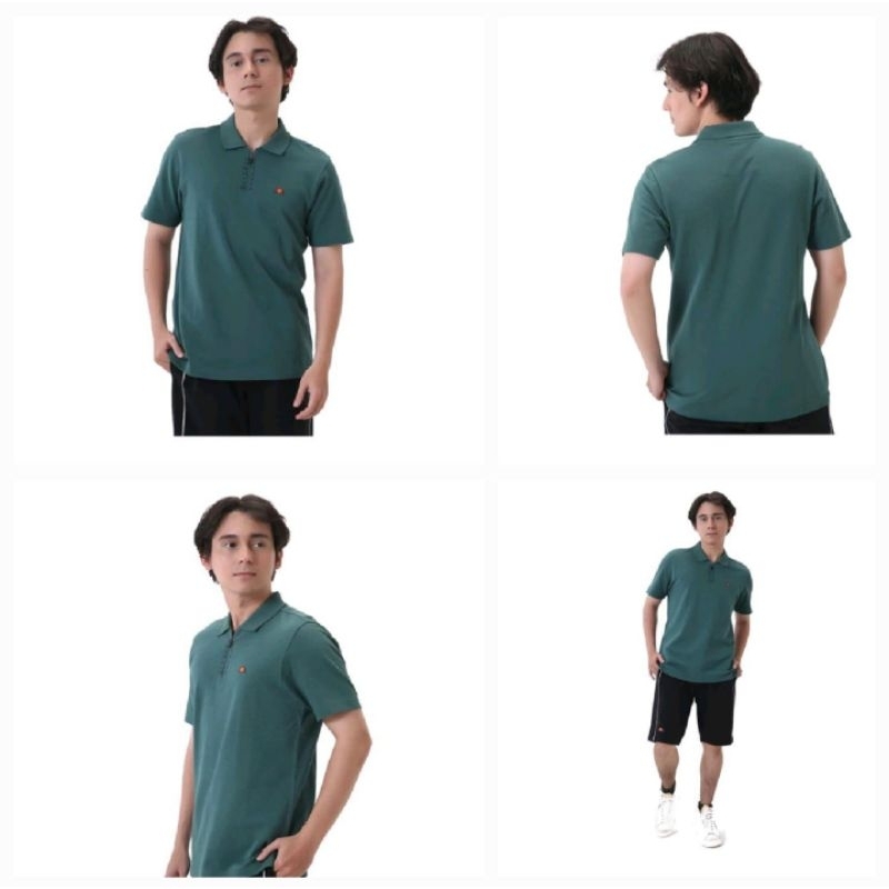 (ELLESSE) Ellesse Polo Shirt - Men Half Printed Zipper Hijau Original
