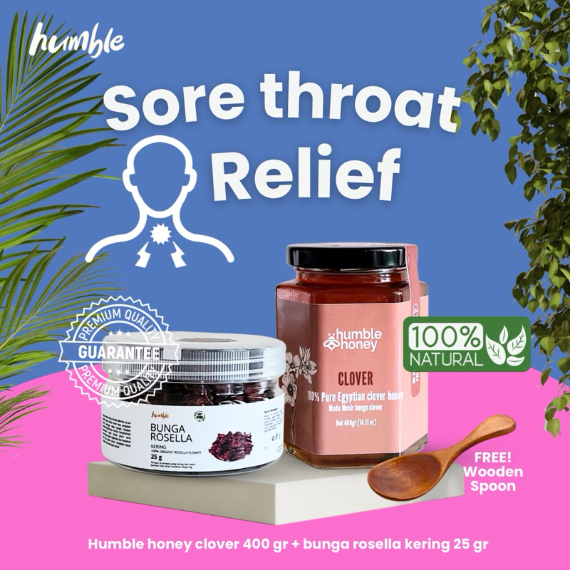 

sore throat relief | Paket Kesehatan Penyembuhan radang dan sakit tenggorokan | Madu + teh bunga rosella by humble