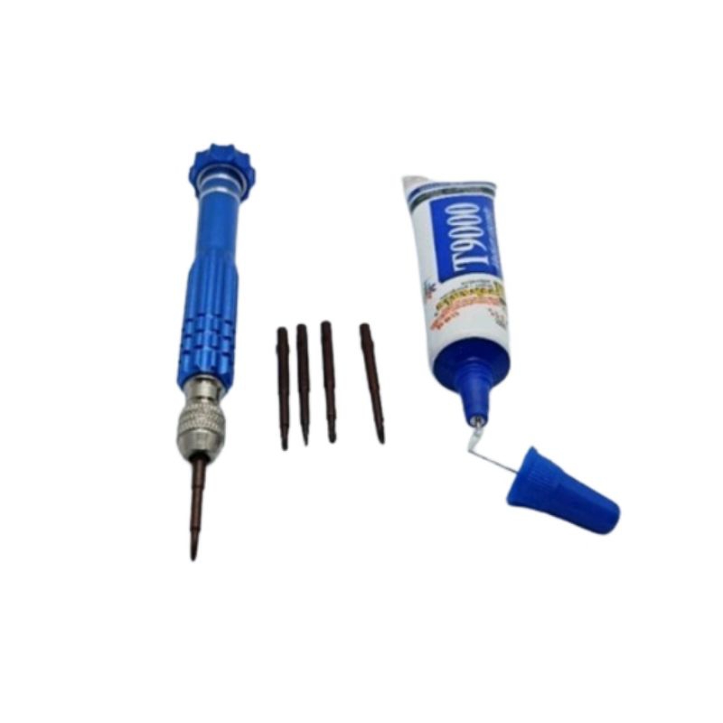 obeng 5in  + lem T9000 15ml obeng isi 5 mata obeng mahnet + lem 15 ml obeng 5in