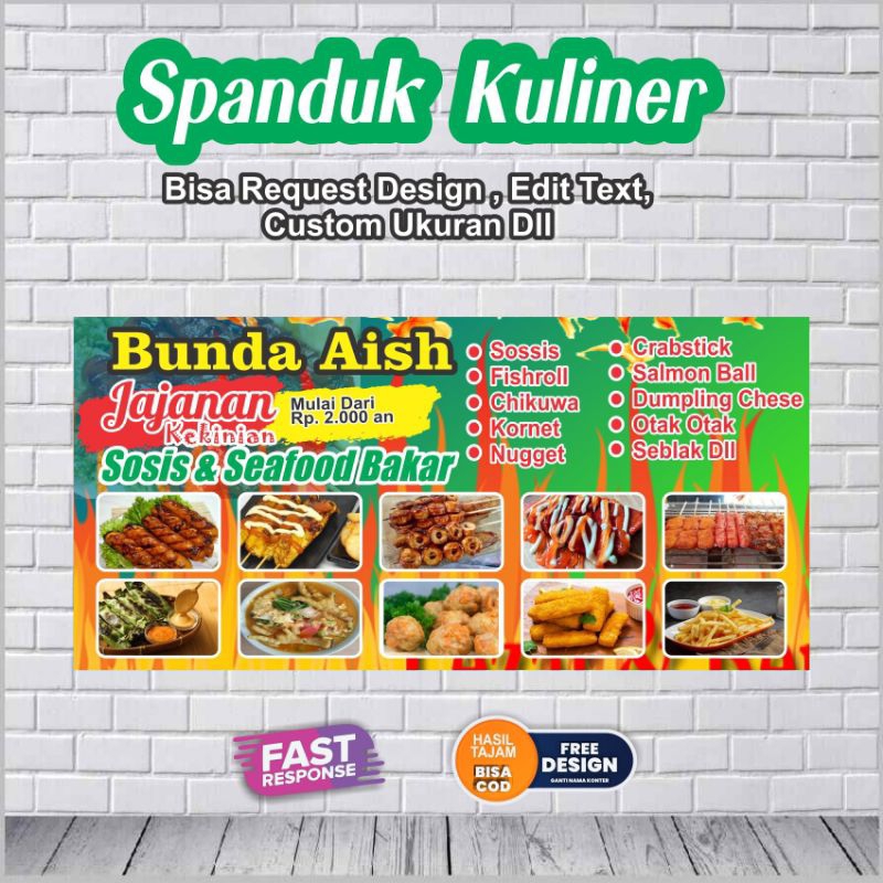 Spanduk/Baner Warung jajanan/Sosis bakar/Seblak bisa custom