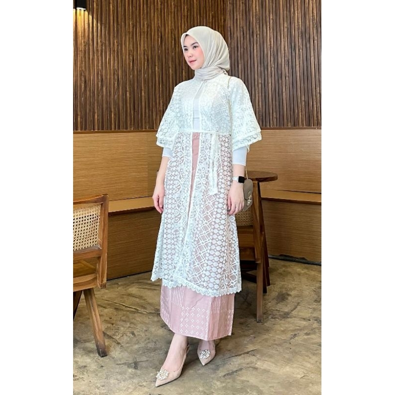 RJ5 Orelle Outer Brukat Cardigan Brokat Lengan Pendek Ruffle atasan outher brukat Outer Brokat