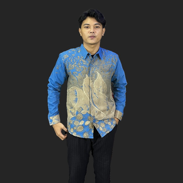 ATASAN KEMEJA BATIK BAJU BATIK PRIA LENGAN PANJANG BAHAN PREMIUM LAPIS FURING..HANDAR BIRU MUDA