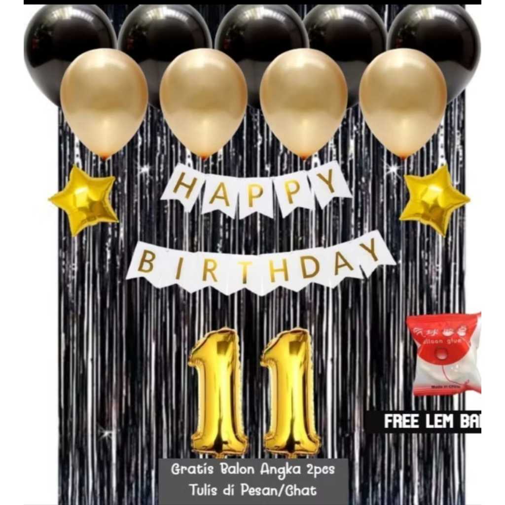 Paket SetDekorasi Ulang Tahun Balon Hitam Gold Ungu Backdrop Happy Birthday Party Anak & Dewasa