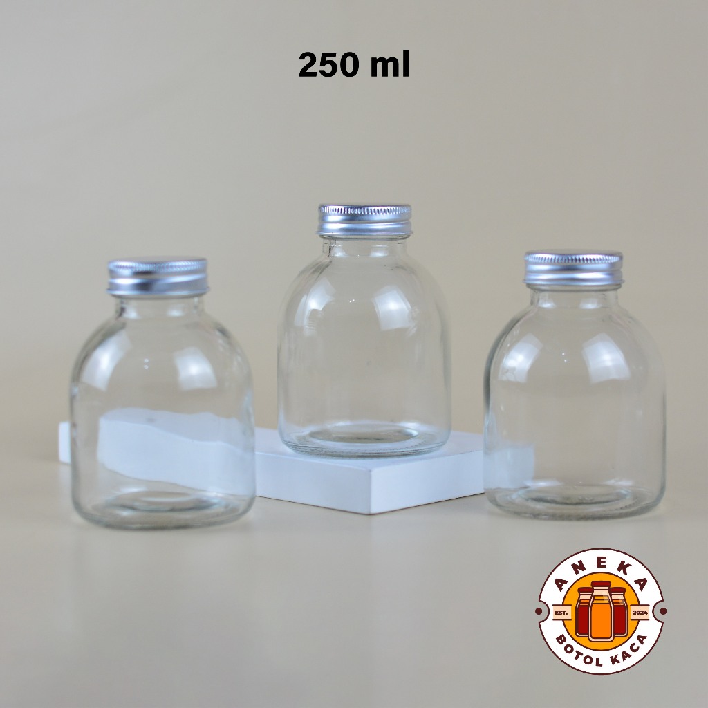Botol Kaca 250ml 350ml Tutup Silver Botol Minuman Beverage Susu Juice Kopi Botol Pendek 250 ml 350 m