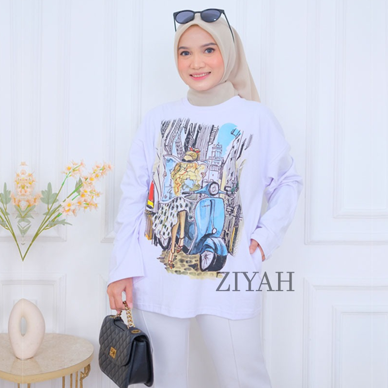 Kaos Oversize Wanita Vespa Putih Lengan Panjang