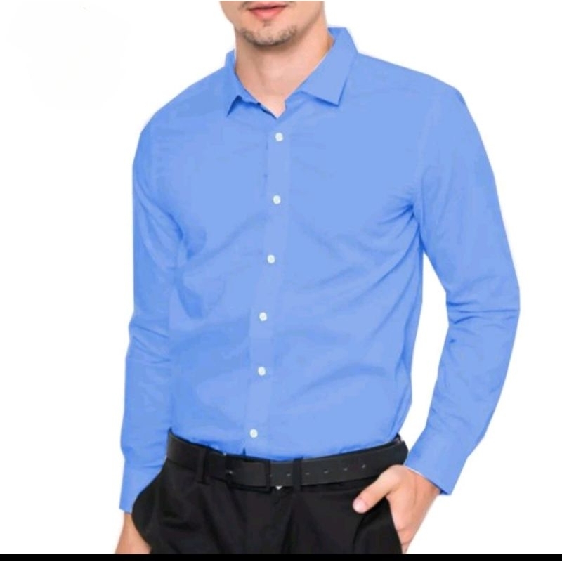 kemeja splash pria biru polos
