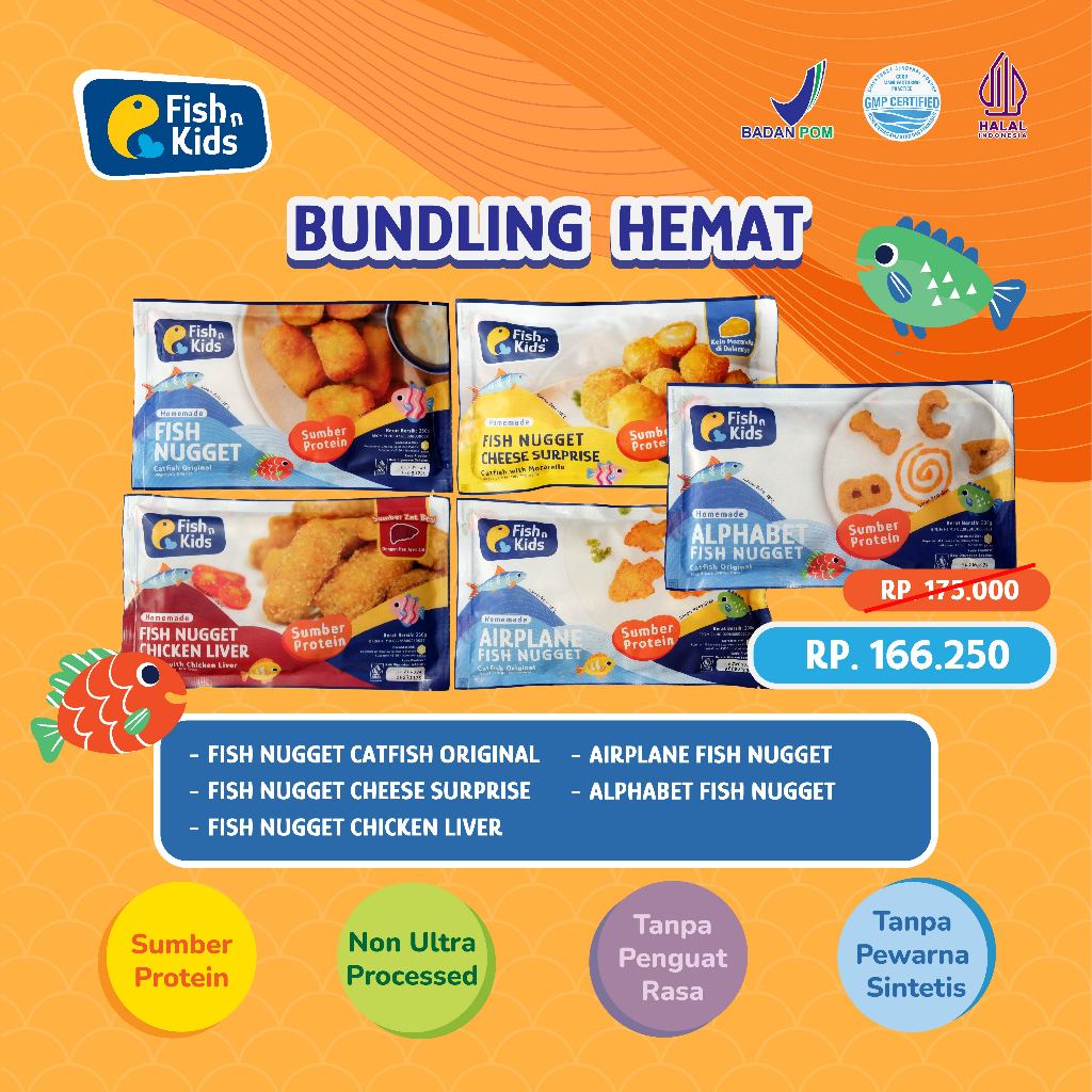 

Nugget Homemade MPASI Ikan Fish Nugget Catfish Original/Fish Nugget Chicken Liver / Fish Nugget Alphabet / Fish Nugget Airplane/ Fish Nugget Cheese Surprise Non MSG Fish n Kids