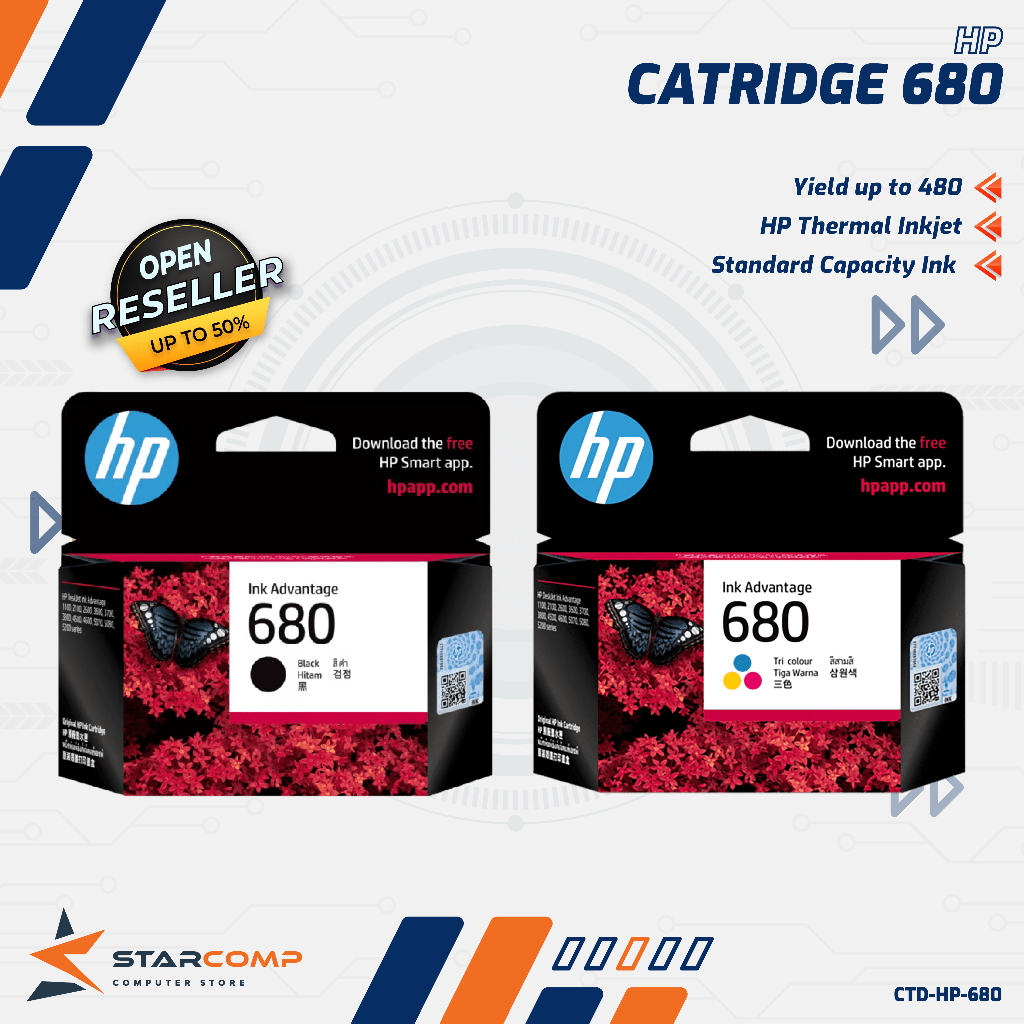 Cartridge Printer HP 680 Hitam / Warna Printer Tinta Black / Color