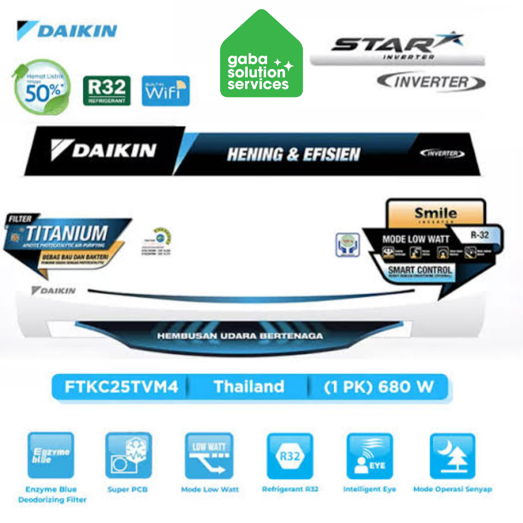 AC DAIKIN INVERTER ORIGINAL THAILAND (1 PK) FTKC25TVM4 + RKC25TVM4 (UNIT ONLY)