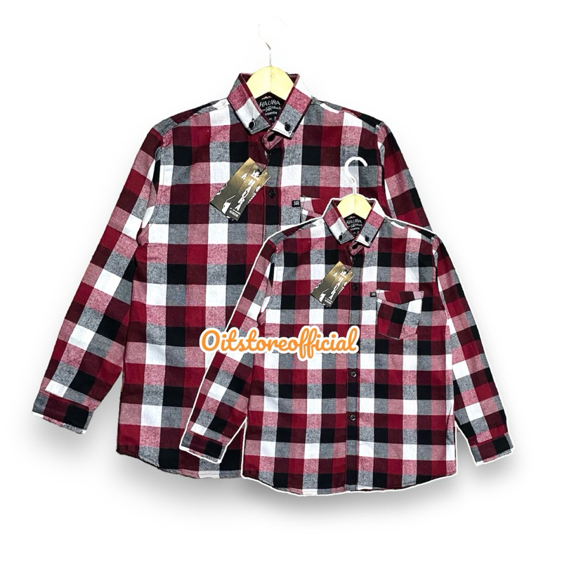 Kemeja Flanel Couple Ayah Anak Motif Kotak 3 Dimensi Merah