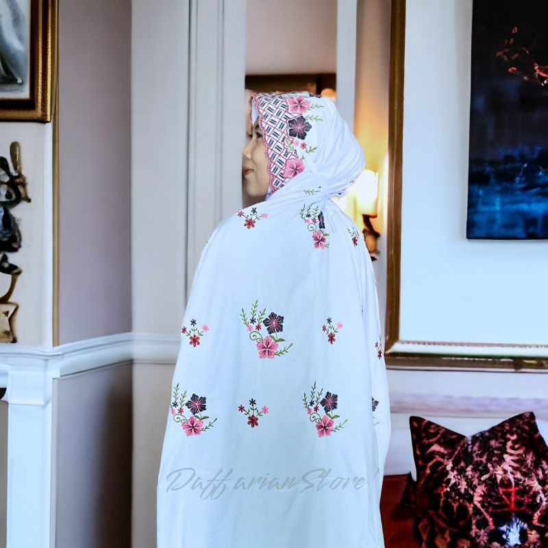 Mukena Terusan Dewasa Bordir Kain Katun Grade A Mukena Lajuran / Lajur