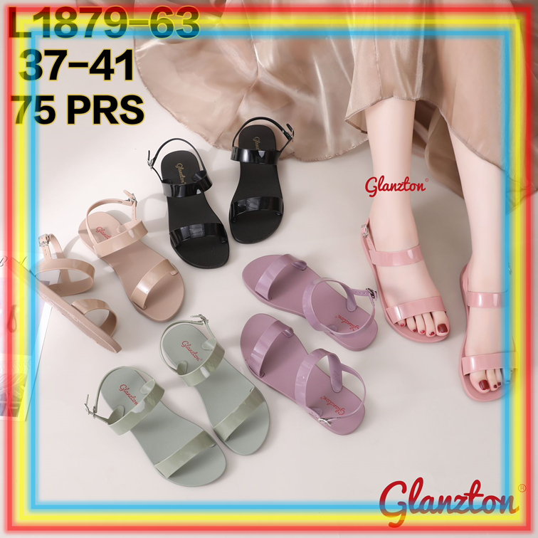L1879-63 Sepatu Sendal Cewek Sepatu Sandal Wanita Karet Ban Dua Simpel Elegant Glanzton