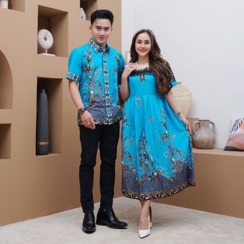 Couple dress batik mix brokat , couple batik kondangan