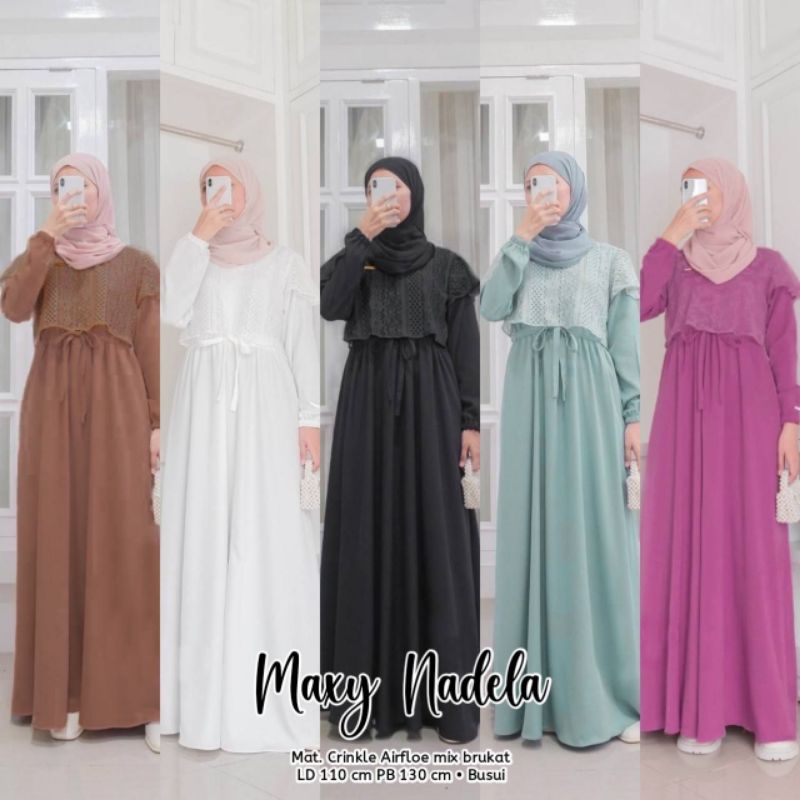 Maxy Dress Nadela Crinkle Airflow Mix Brukat