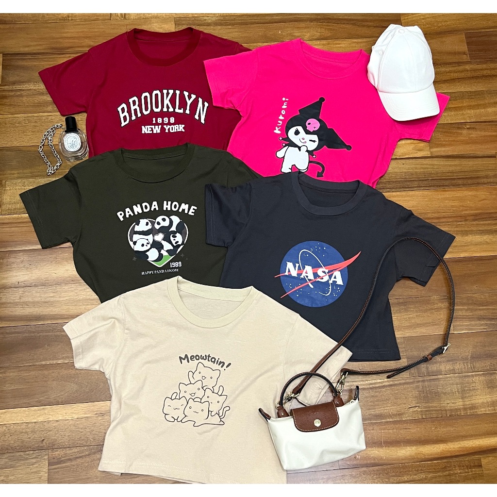 CROP TOP MOTIF | BAJU KAOS TUMBLR CROP TEE TSHIRT KAOS KOREA FASHION WANITA ARMY MAROON FUSCHIA BEIG