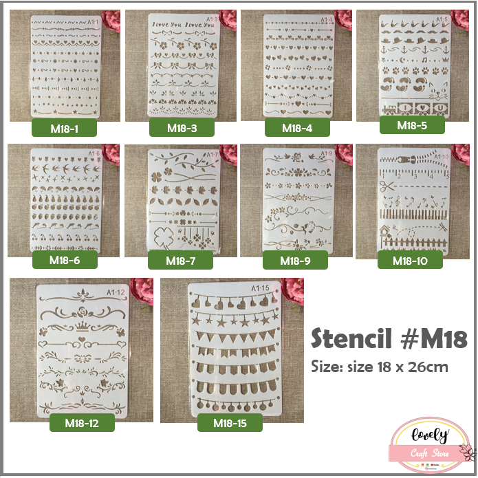 

LovelyCraftStore | M18 ~ Plastic Stencil Plastik Stensil Cetakan Stensil Lukis, Baking, Journal, Scrapbook, Bujo, Drawing, etc