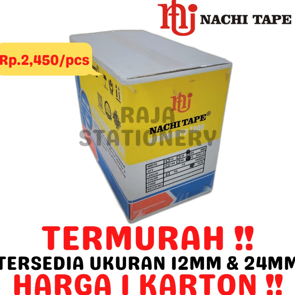 

NACHI STATIONERY TAPE 12mm 24mm SELOTIP SOLATIP ISOLASI NACHI LEM DUS 1 CTN h V7H2