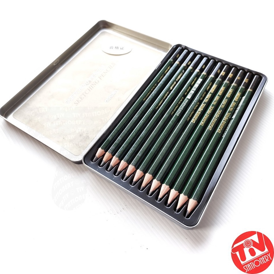 

Pensil Sketsa Deli Sketch Drawing Pencil Set 12 3H9B Metal Box k O5F9