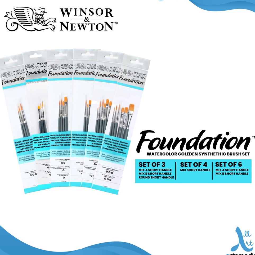 

KODE U46E Winsor Newton Foundation Watercolor Brush Set Golden Synthetic Short Handle
