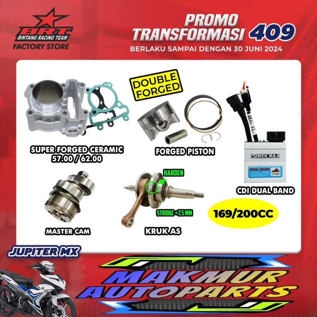 PAKET BORE UP JUPITER MX BRT 57MM 62MM 169CC/200CC - BINTANG RACING TEAM BRT