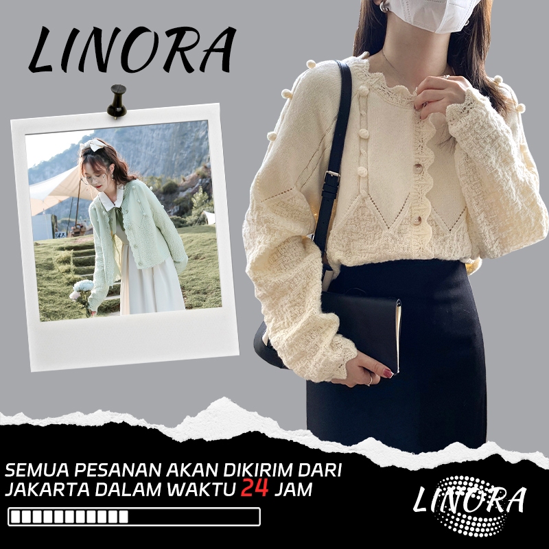 LINORA - Cardigan Korean Bola Rajut Premium Wanita Atasan Sweater Knitwear Outer