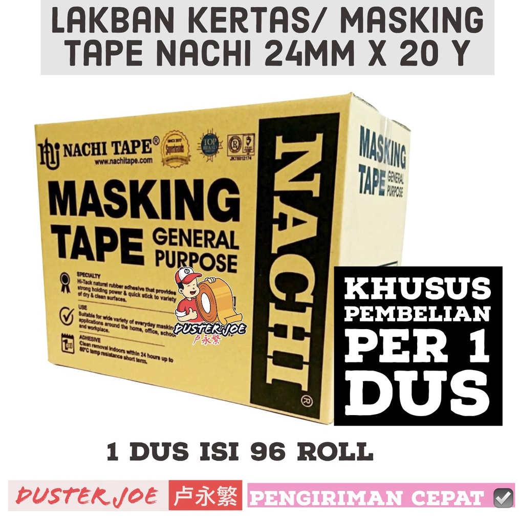 

KODE P97Y Lakban kertas Masking Nachi 1 inch 24mm 2 YARD PER 1 DUS