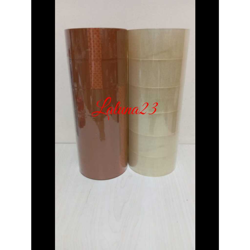 

lakban cokelat/bening 45mm 100 yard (1 selop)