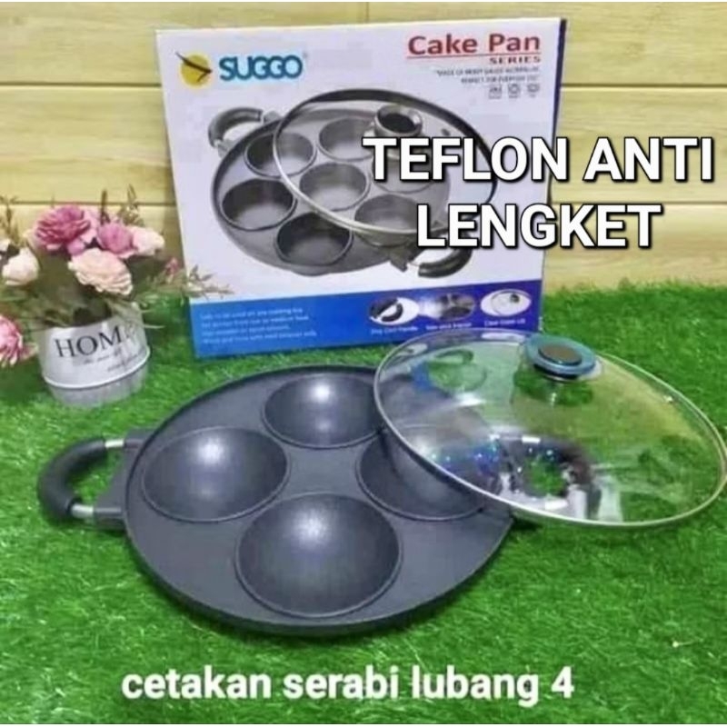 Cetakan kue serabi teflon anti lengket 4 lubang/cetakan loyang serabi 4 lubang teflon anti lengket