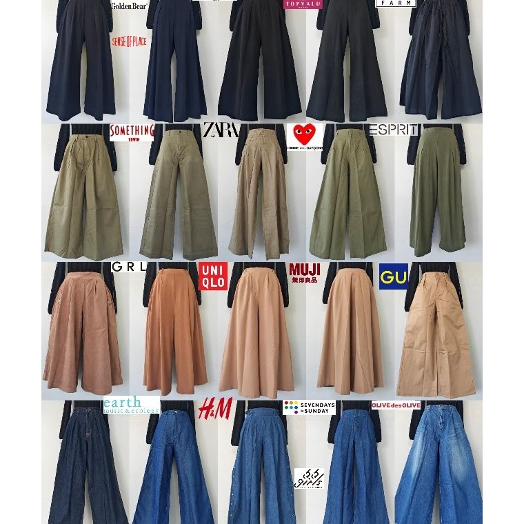 KODE P19O UNIQLO CELANA KULOT BRANDED WANITA KATUN JEANS OVERSIZE KREM BIRU NAVY DONGKER STRETCH HIJ