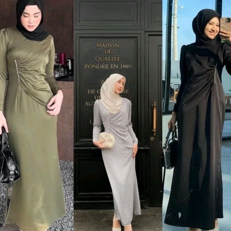 New Diva Dress Satin Murah Terbaru | Drees Bridesmaid Maxmara Luxury |.Dress Kondangan Outfit Malay 