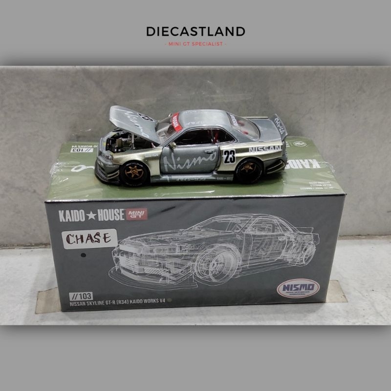 Mini GT x Kaido House KHMG103 CHASE Nissan Skyline GT-R (R34) Kaido Works V4 Kaido House Diecast Lan