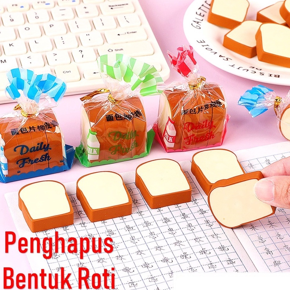 

PRODUK TREND APEN Penghapus Pensil Bentuk Roti Tawar Isi 4pcs Hapusan Sekolah Lucu Korean Style Eraser Toast Bread