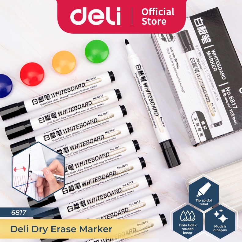 

Deli Whiteboard Marker Spidol Papan Tulis Bisa Dihapus Isi 1 pcs HitamBiruMerah 6817 c A2V4