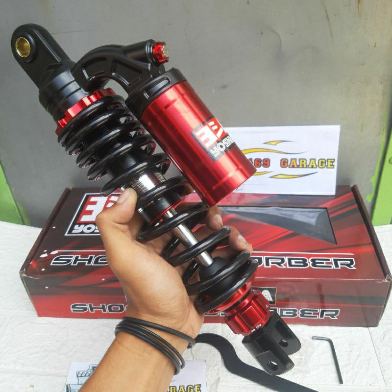 Shock Tabung Matic Yoshimura Red-Black Model DBS | Skok Belakang 310mm & 330mm Copy Ktc Evo Beat Mio