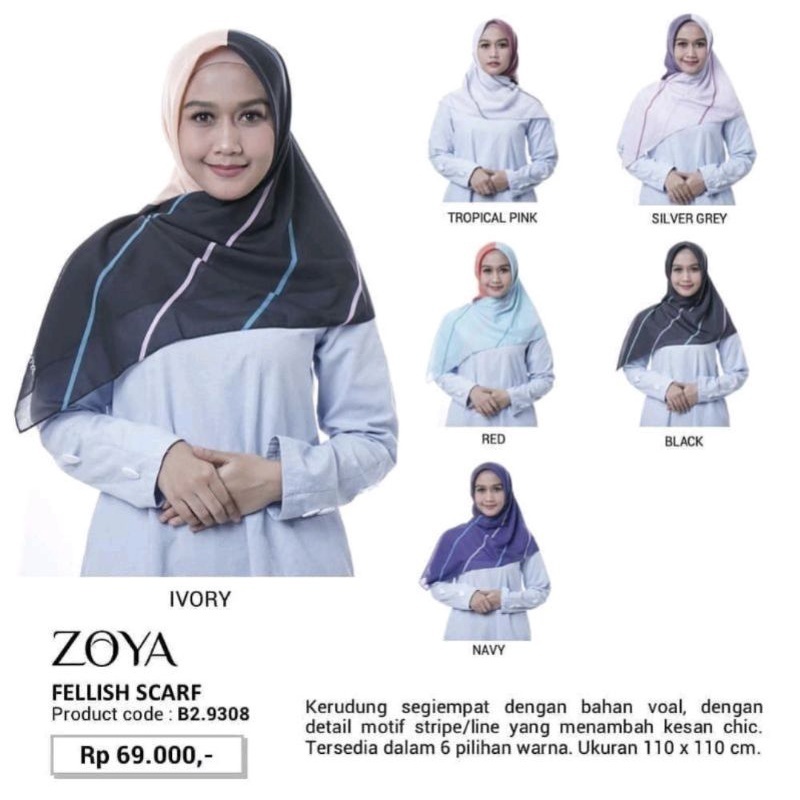 SALE ZOYA KERUDUNG HIJAB SEGI EMPAT FELLISH SCARF