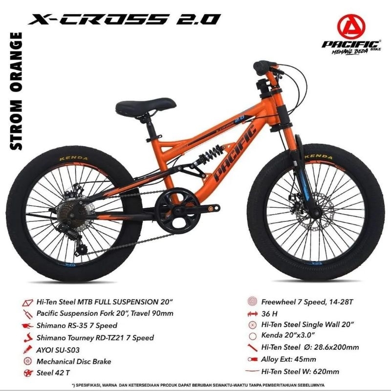 SEPEDA MTB 20 INCH PACIFIC XCROSS X CROSS 2.0 TERBARU BAN 3.0 JUMBO