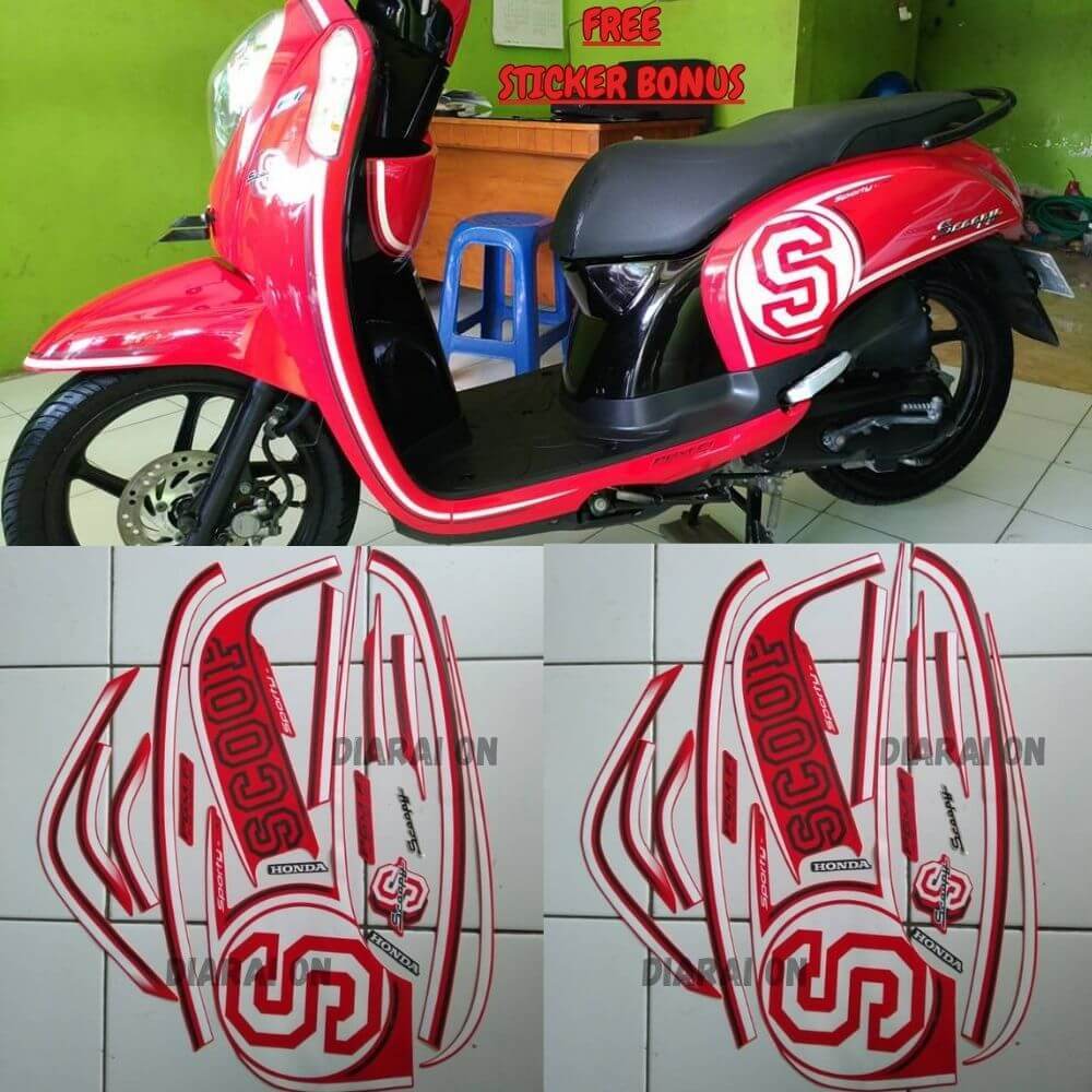 Striping Stiker Honda Scoopy Sporty 2014 Merah Putih Murah