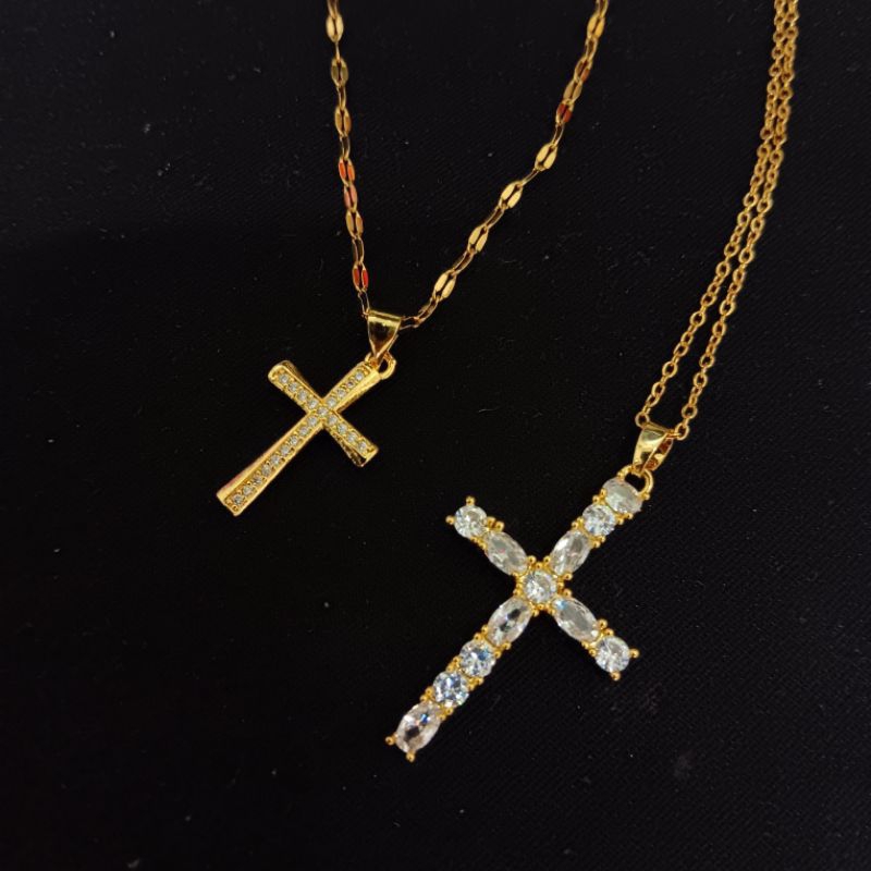 Kalung Salib  Besar Dan Kecil Titanium Asli