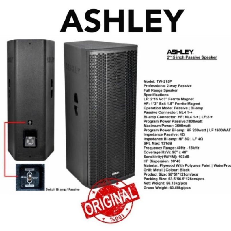 SPEAKER PASIF 2X15 INCH DOUBEL WOOFER ASHLEY TW215P TW 215P ORIGINAL