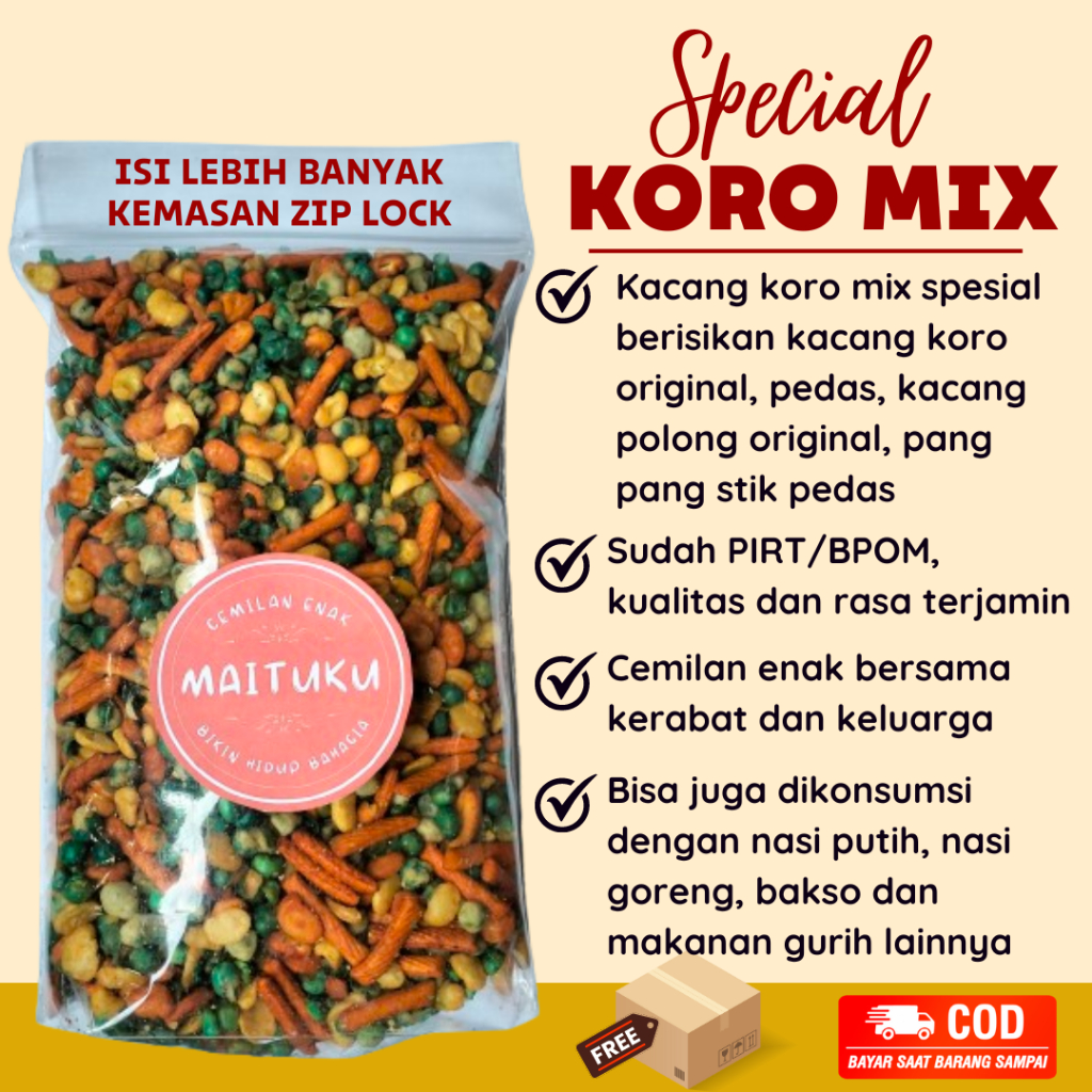 

Kacang Koro Mix Spesial snack kiloan makanan ringan jajanan cemilan camilan pedas manis asin