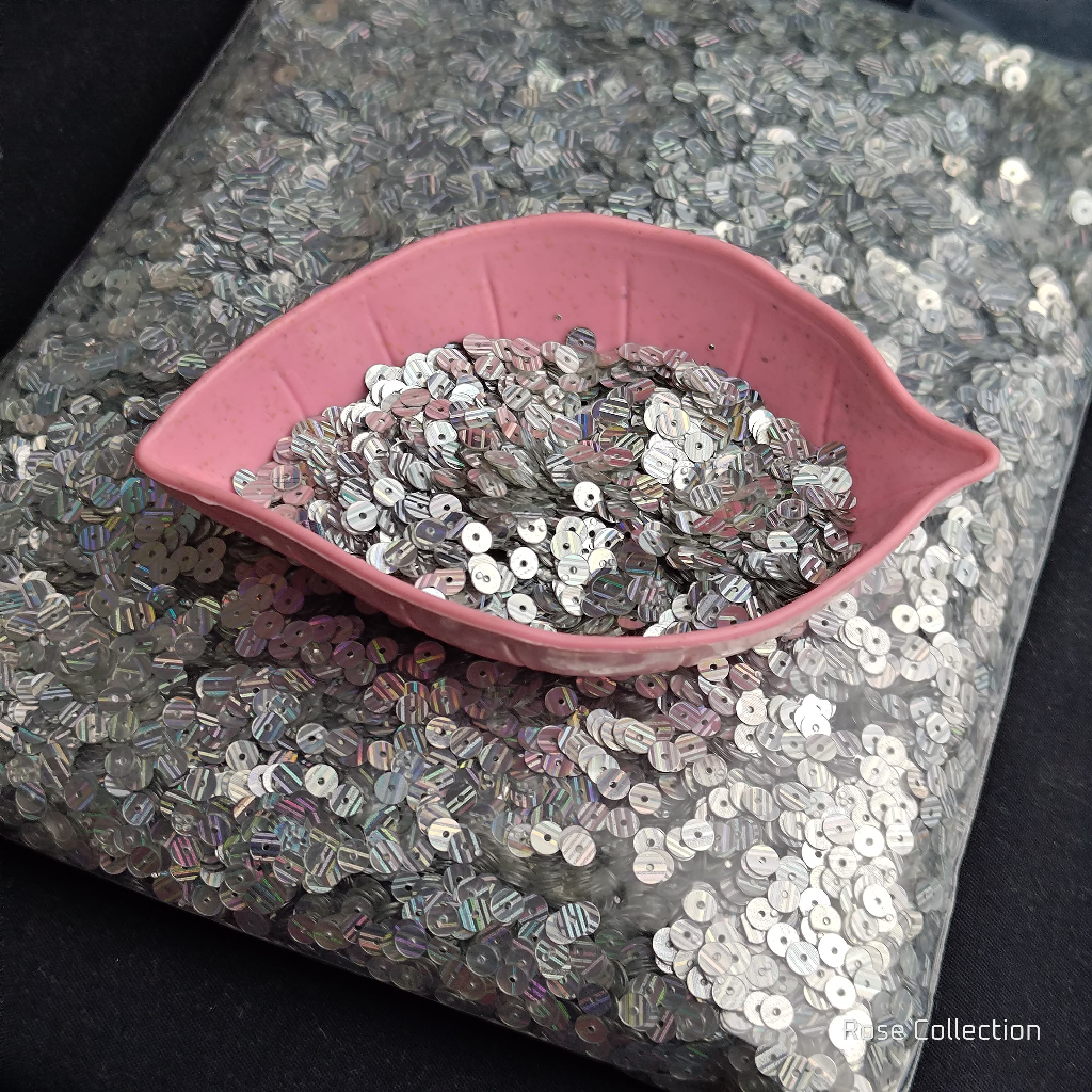 Payet Piring Jepang Premium 4mm Laser 4mm Silver Pelangi