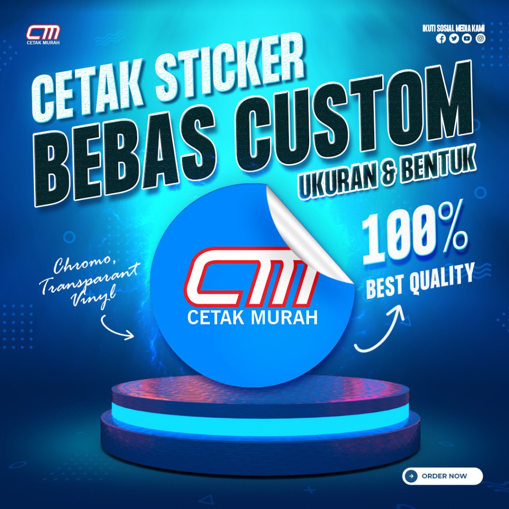 

CETAK STICKER + CUTING/CHROMO/GLOSY Mudah lengket Min order 5 Lembar